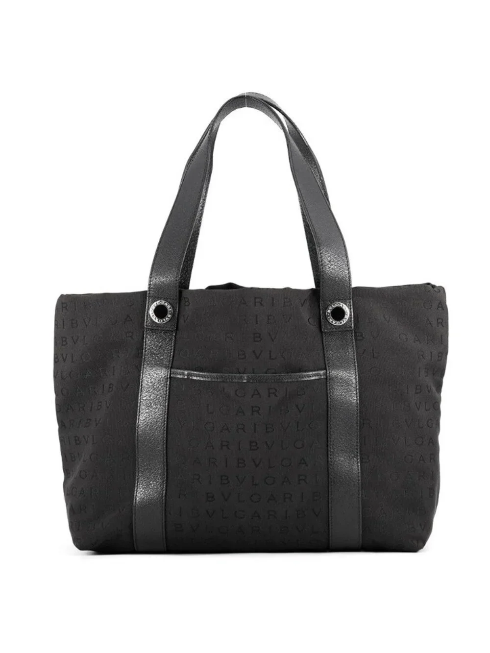 Bvlgari Tote Logo Mania Canvas Leather Black